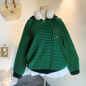 Green Black Striped Oversized Hoodies